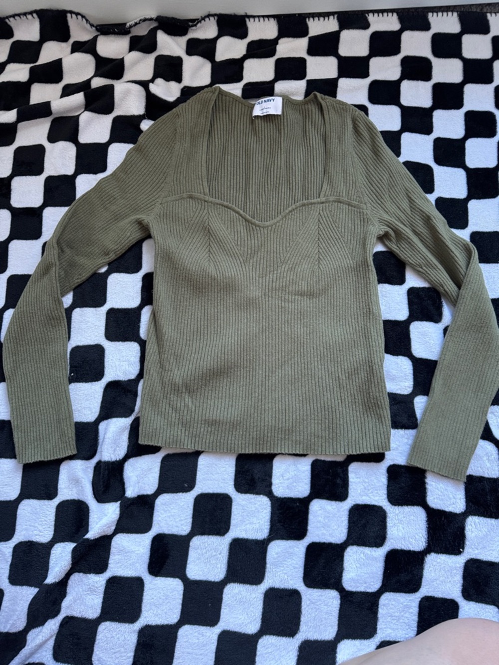 Old Navy Olive Ribbed Sweetheart Sweater